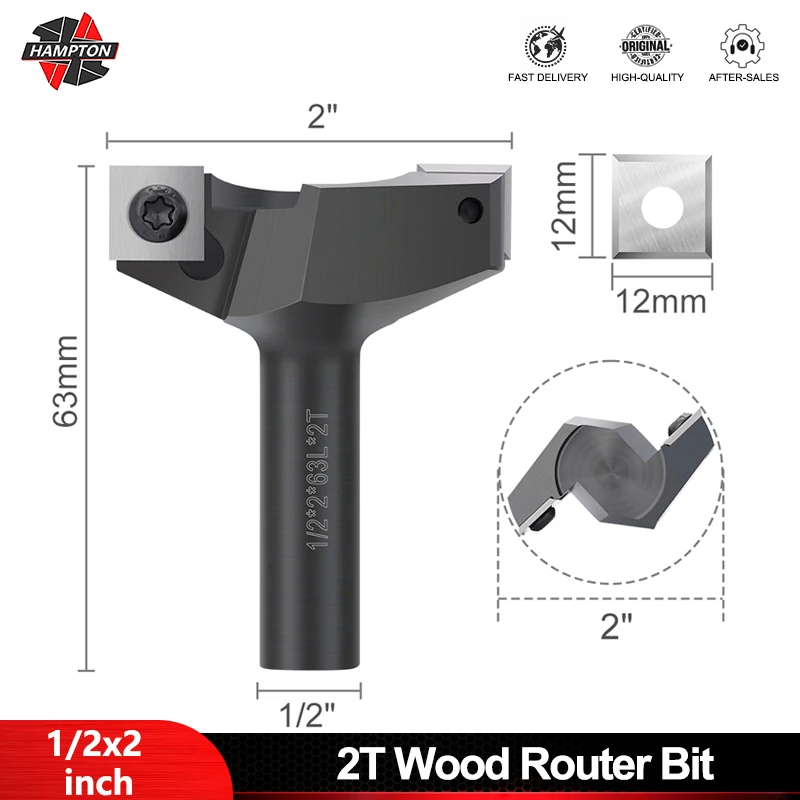 

HAMPTON 1/2 Shank 2 Flutes CNC Spoilboard Surfacing Router Bit Wood Planer Bit Insert Carbide Milling Cutter 2 Cutting Diameter