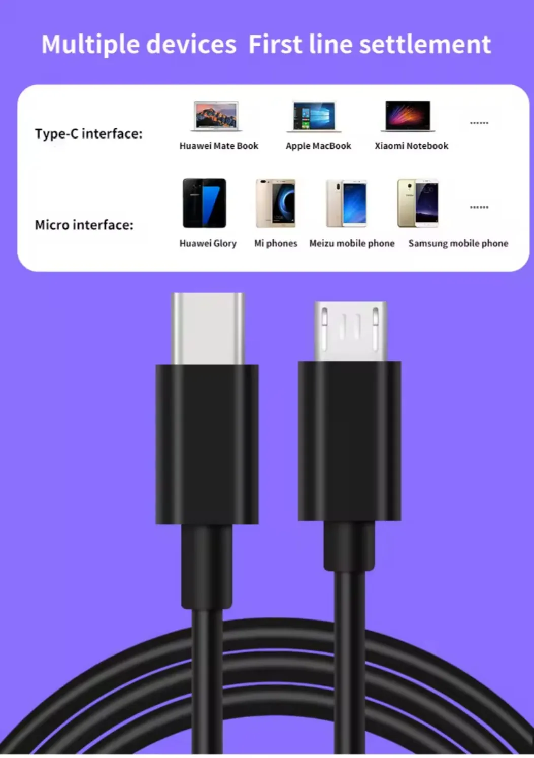 Black Android phone charging cord tipo c usb c to micro usb cable 5pin