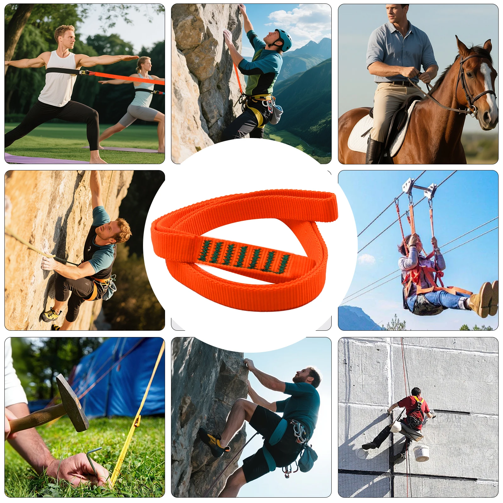 9 km orangefarbener Klettergurt – 16 mm Nylongewebe (12"/24"/48"), 22 kN Stärke für Klettern, Bergsteigen und Anker