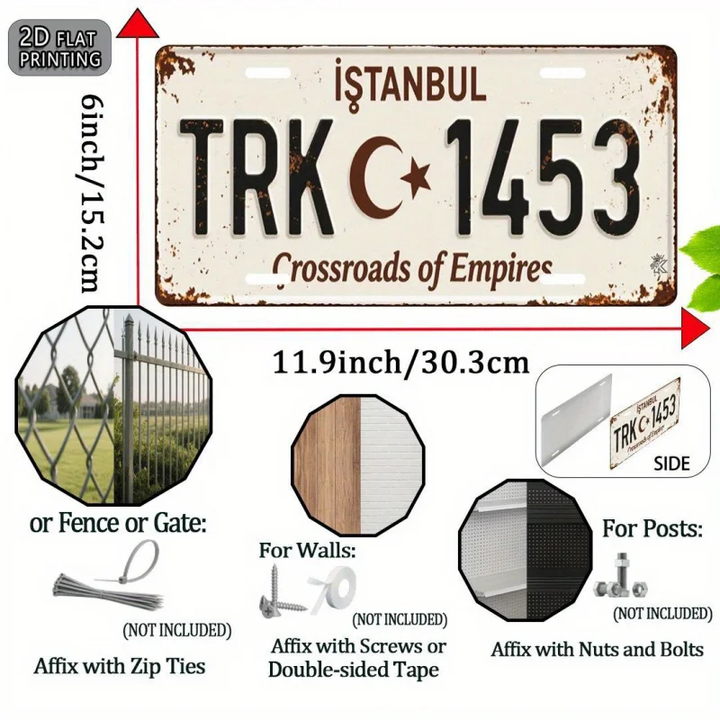 طائرة ثنائية الأبعاد - [طائرة [طائرة] 1 اسطنبول TRK C 1453 لافتة ألومنيوم معدنية عتيقة - علامة ديكور ريفية مقاس 11,9 × 6 بوصة، مصممة كـ "Cr