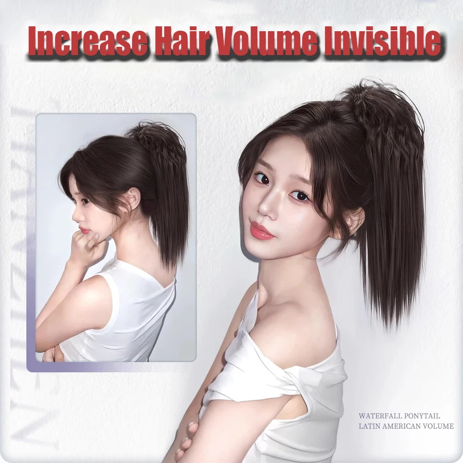 قصيرة مستقيم الاصطناعية مخلب كليب ذيل حصان الشعر التمديد مع حجم الجذر بيرم الطبقات ذيل حصان شعر مستعار مع انتزاع كليب للنساء #2