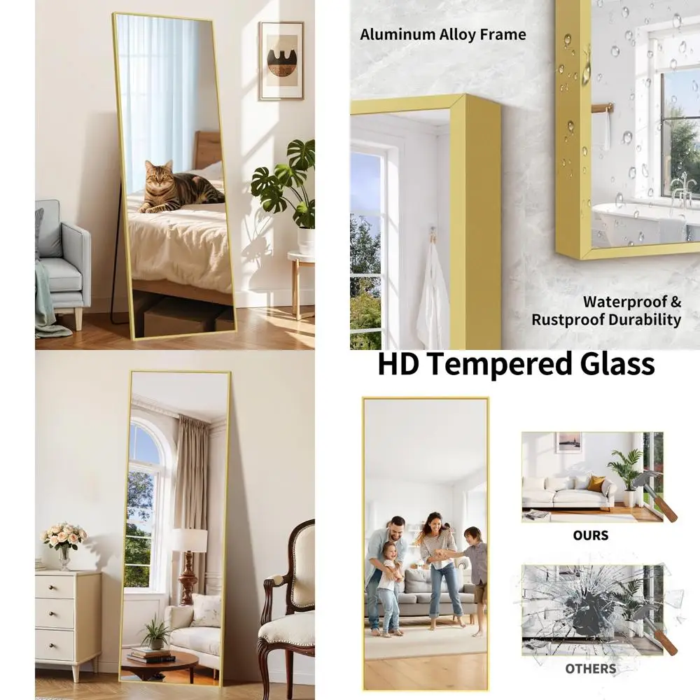 Full-Length Floor Mirror with Aluminum Frame - Large Standing Mirror for Home Decor, Ideal for Bedrooms and Living Rooms