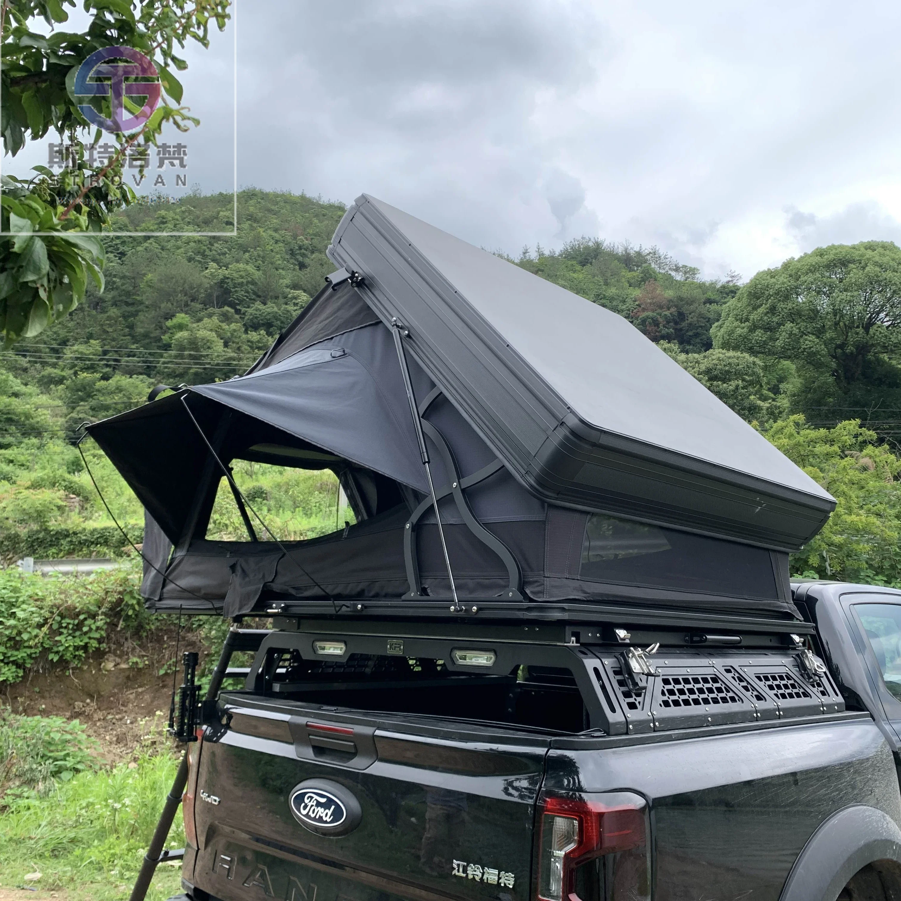 

china factory import flip open rooftop tent con luz 4 5 person roof top tent for pick up