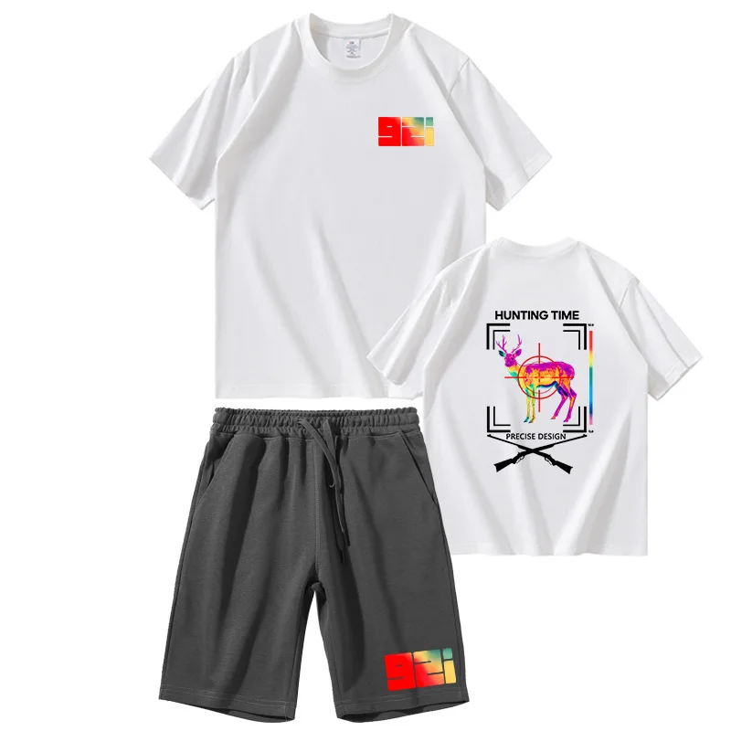 Men's Summer Short Sleeve Shorts Set, T-Shirt Shorts 2-piece set, Hunting Graphic Print Crew Neck T-Shirt, High Quality Clothing