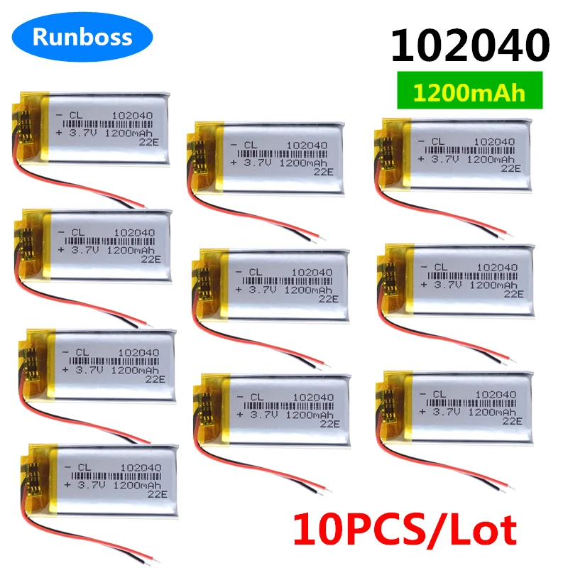 

10PCS 102040 3.7V 1200mAh Polymer Lithium Li-ion Battery For GPS Mp3 Mp4 Radio-controlled Electrical Device DVR Camera Massager