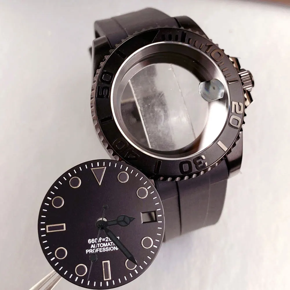 

Корпус часов NH35 40 мм, автоматические замены часов, черный силиконовый ремешок с PVD-покрытием для NH36 NH38 NH70 NH71 NH72 с сапфировым стеклом
