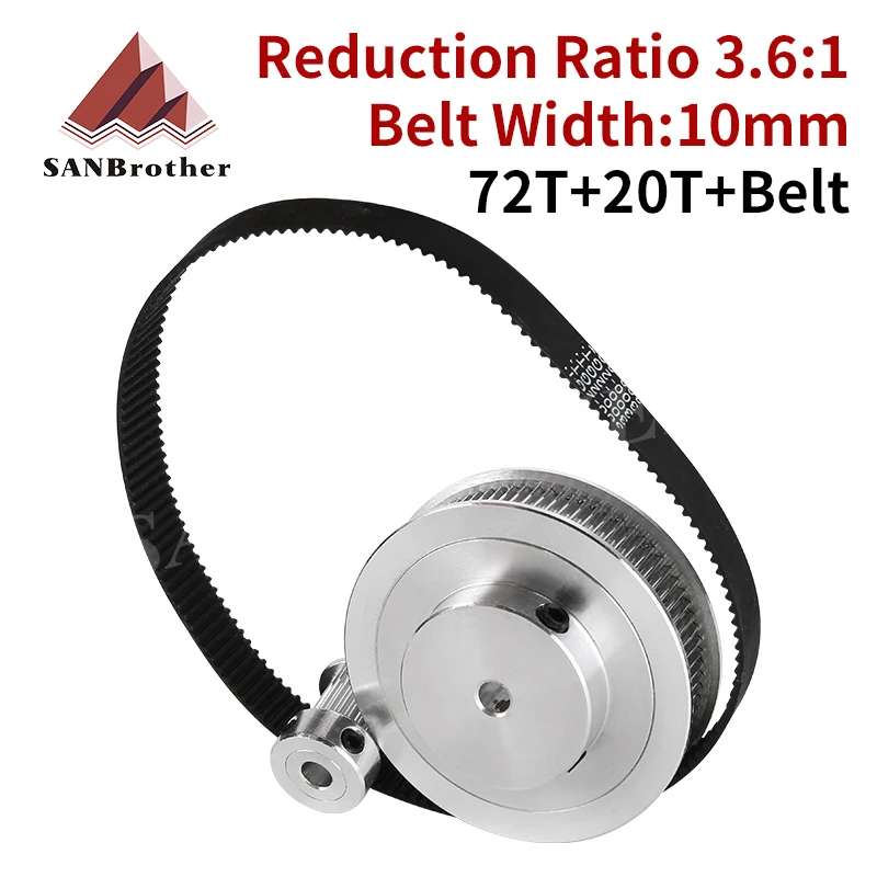 Timing Belt Pulley set GT2 72teeth 20teeth 5mm/8mm/10mm/12mm Reduction 3.6:1/1:3.6 width 10mm 20T:72T for 3D printer accessories