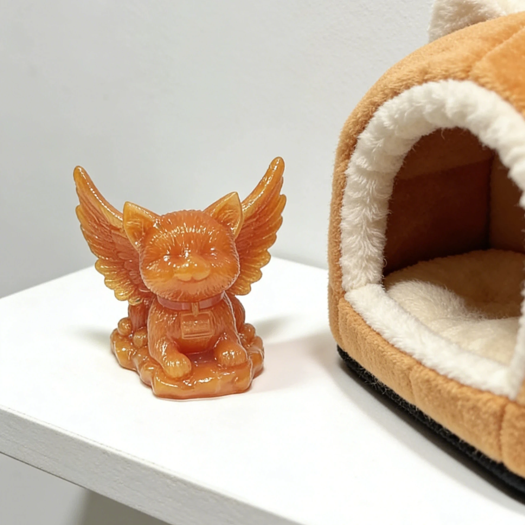 1 pieza, figurita de gato de resina con alas, ojos cerrados y cara sonriente para una expresión relajante, decoración para mesa auxiliar de sala de estar, mesita de noche de dormitorio, adorno antiestrés para escritorio de oficina, regalo de Acción de Gracias para amantes de las mascotas, pequeño adorno de estilo americano de fantasía