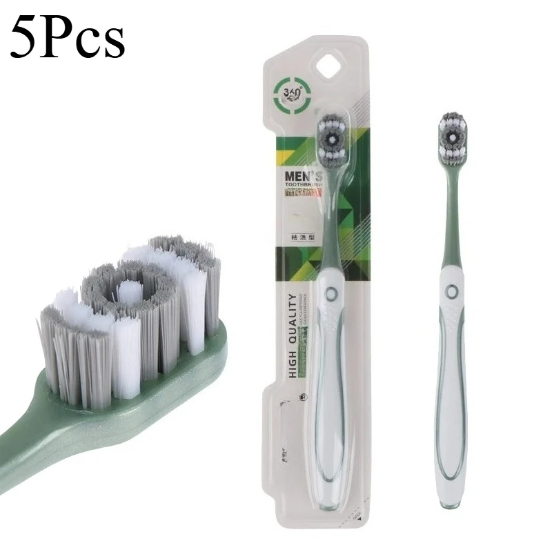Lot de 5 brosses à dents pour hommes, emballées individuellement, nettoyage complet de la bouche à 360°, brosses à dents à poils moyennement durs pour adultes, excellent nettoyage