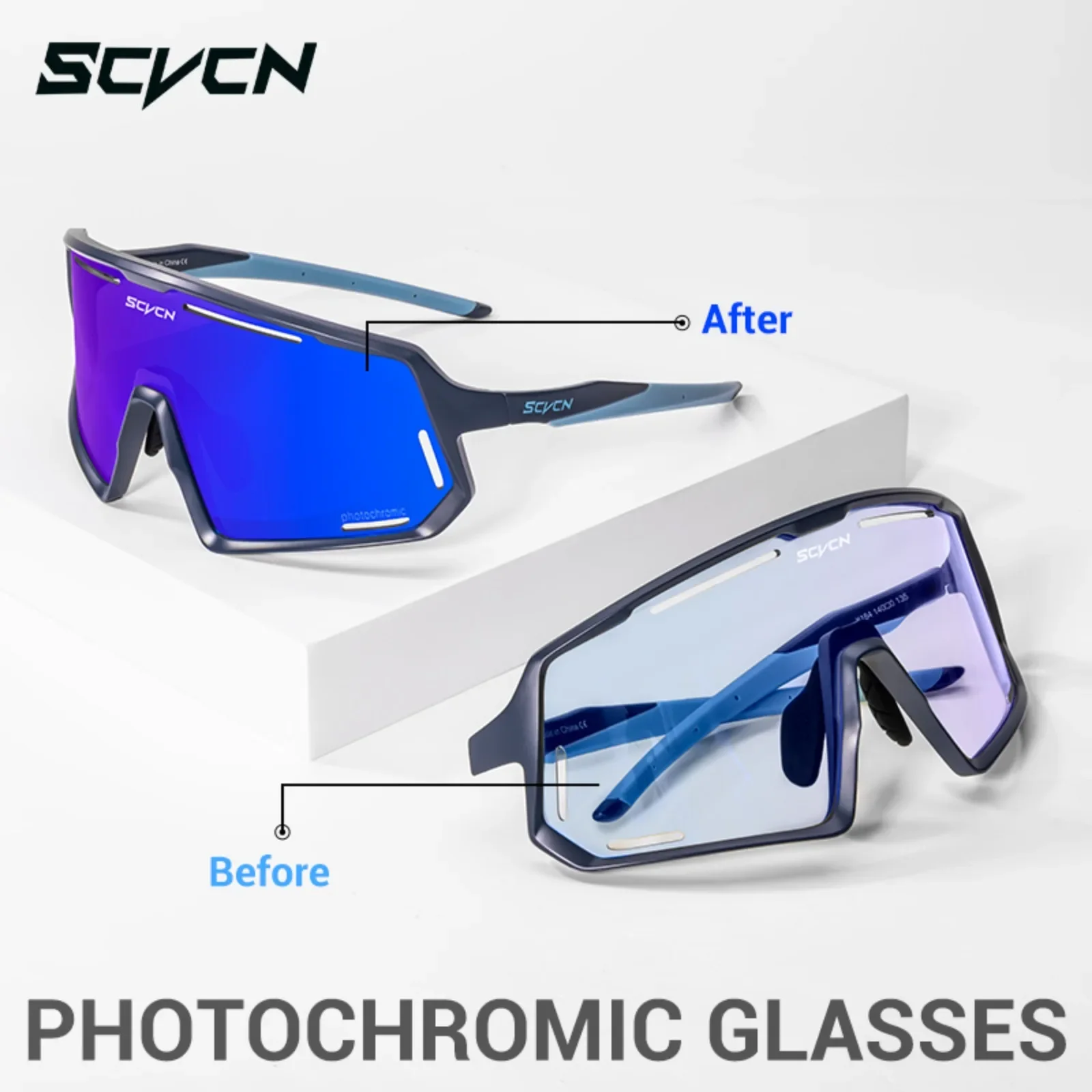 SCVCN Red Photochromic Cycling Sunglasses for Men Blue Photochromic Cycling Glasses Mountain Bicycle Goggles Eyewear Sports MTB - Image 4