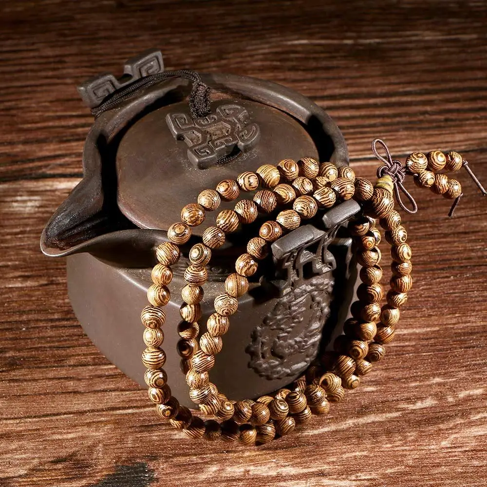 Hot Sale Fashion Bangle Jewelry Wenge Tibetan Buddhist Wooden Prayer Beads Mala Bracelet Rosary Buddha