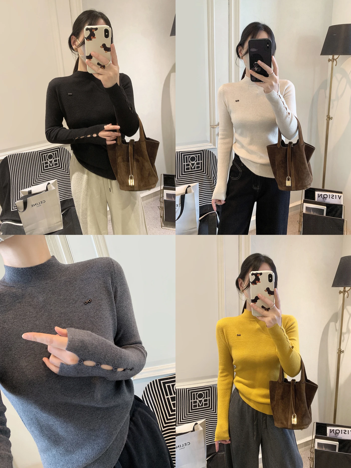 

Faionable Pure Color Knitted Sweater Women's f High Collar Design Base Layer irt Korean Sle Long Sve Top