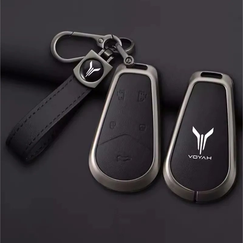 

Zinc Alloy Leather Car Remote Key Case Cover Protection Holder Shell Bag For Voyah Dream PHEV 2024 Auto Keychain Accessories