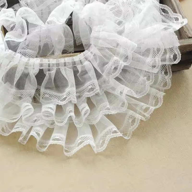 7cm wide white mesh embroidery trim pleated wavy edge lace fabric DIY clothing skirt shoulder bag car seat cushion trim material