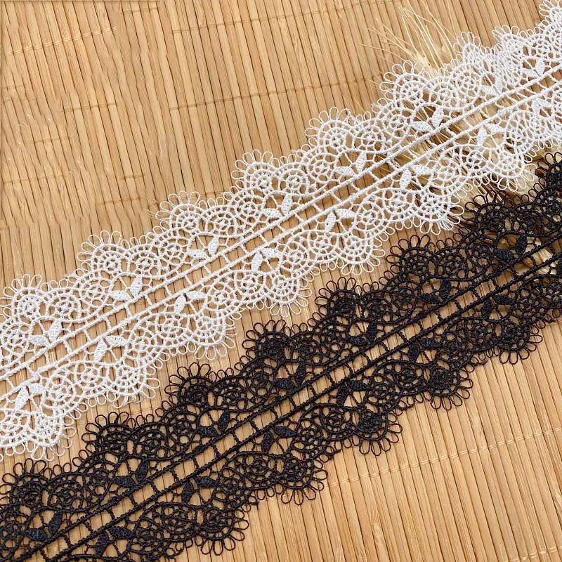 

45Yards Bilateral White Black Water Soluble Lace Trim Dangling Fringe Trimmings For Sewing Clothing DIY Crafts 5cm