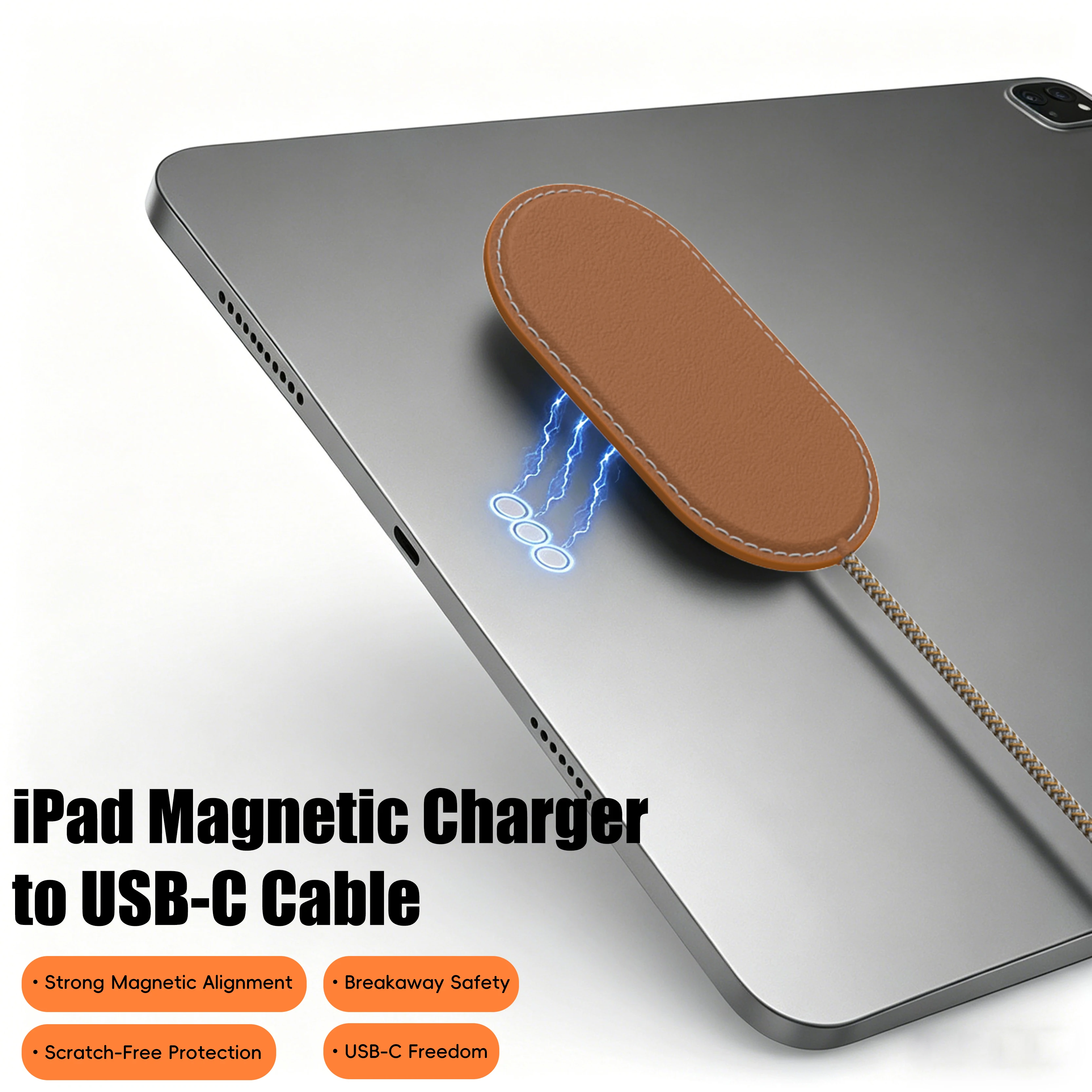 AVXRUA Magnetic Charging Cable for iPad Leather Braided Magnetic USB-C Charging Cable 1.5M for iPad, 18W/35W PD Fast Charging