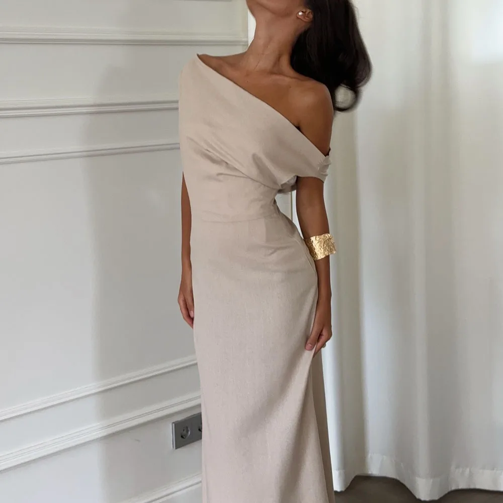 Robe de soirée trapèze personnalisée, longueur au sol, épaules dénudées, sans manches, robe de bal, Simple, drapée, décontractée, à la mode
