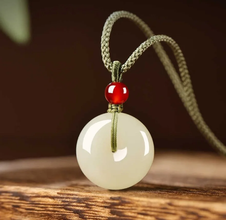 

Fine Jewelry Natural Hetian Nephrite Jade Ping An Buckle Pendant White Jade Women's Style