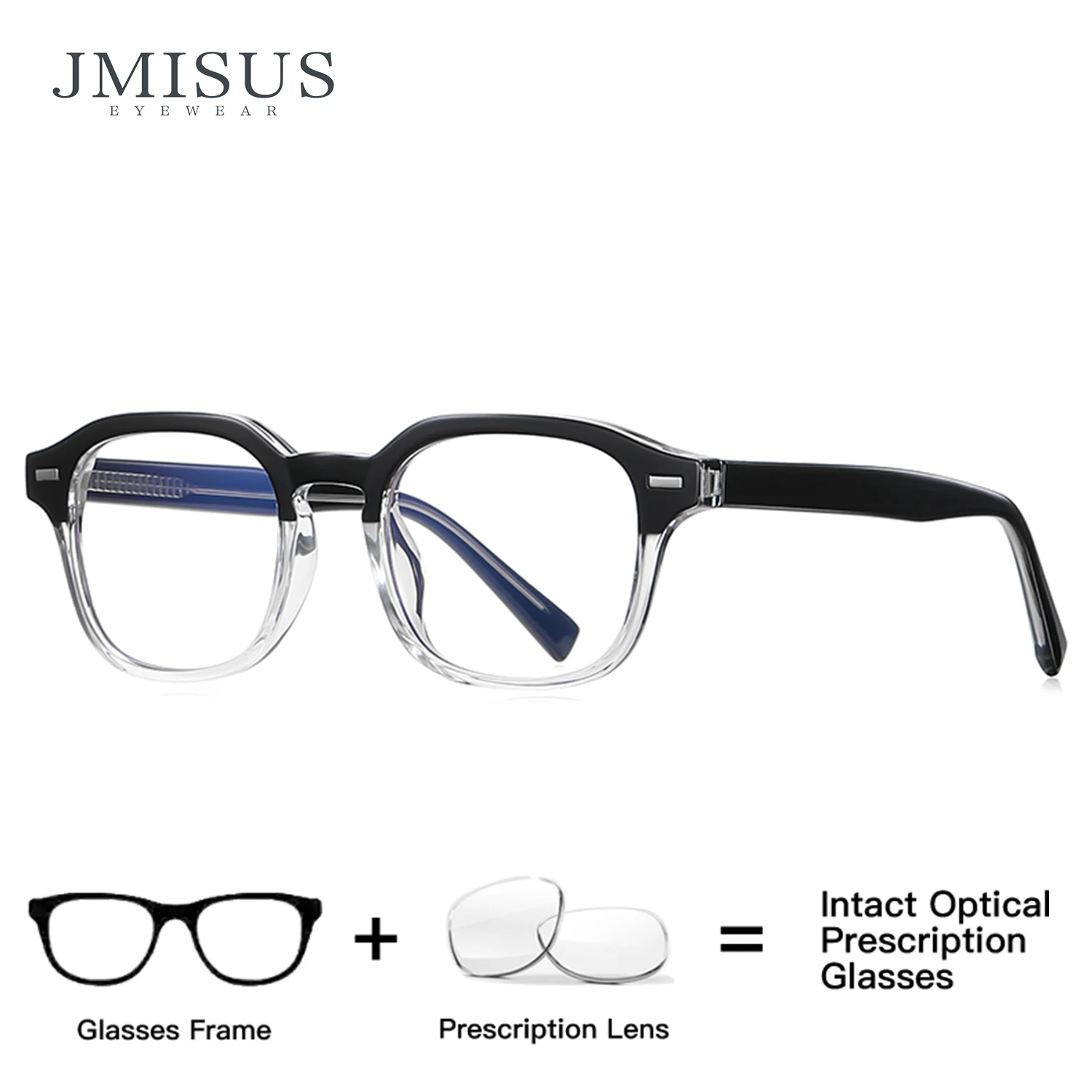 

JMISUS Custom Prescription Eyeglasses Women Men Retro Square Shape Optical Lenses with Medical Recipe Multifocal Options