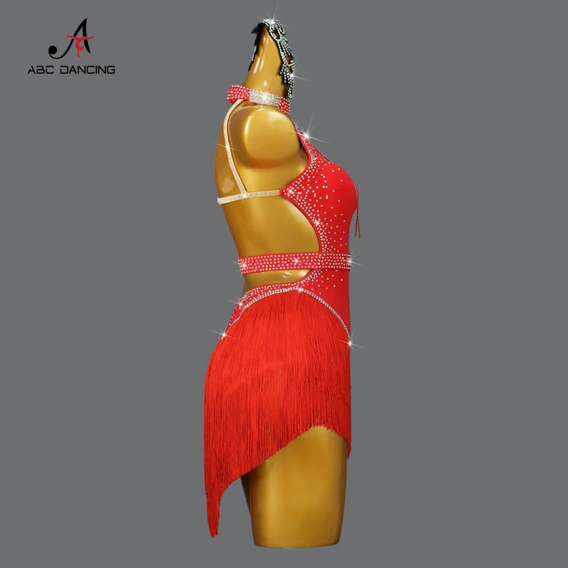 2024 Red Latin Dance Women's Tassel Skirt Sexy New Adult Competition Evening Dress Female Clothing Cha-Cha Sport Party Line Suit