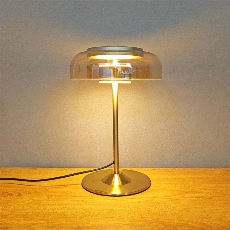 

Modern Golden Floor Lamps Mushroom Shaped Glass Bowl Table Lights Nordic Living Bedroom Bedside Indoor Decoration Light Fixtures