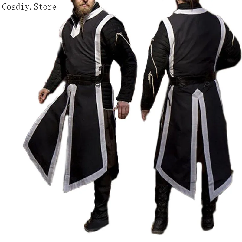 Medieval Tunic Viking Norman Warriors Costume Men's Larp Tabard Outfit Long Shirt Tops Sleeveless Vest Coat Halloween For Adult