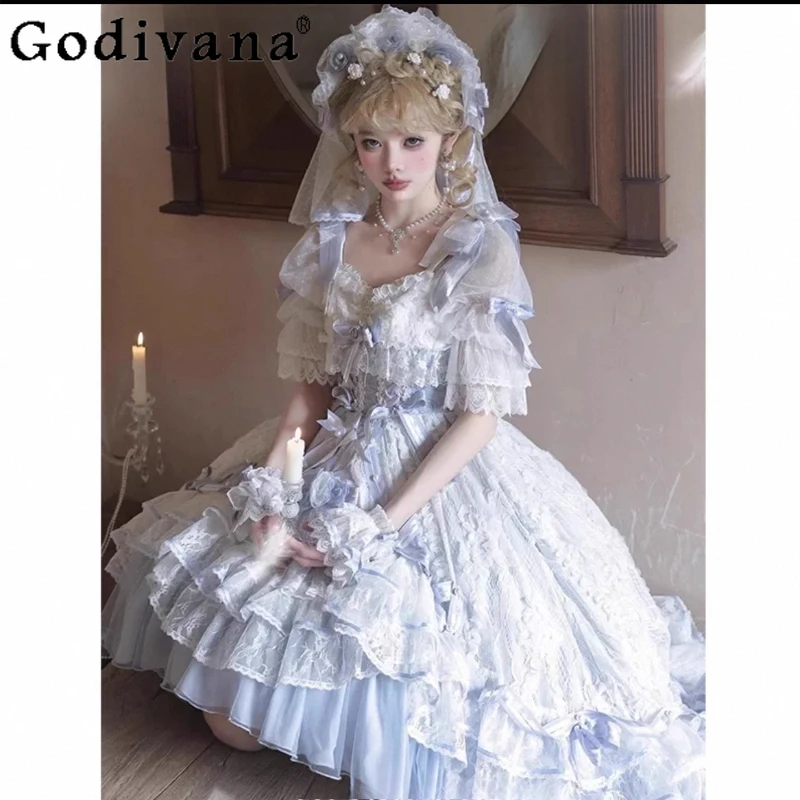 

Lolita Wedding Heavy Craft Dress Girl Birthday Party Adult Lolita Dress Women's Summer Marriage Short Lolita Princess Dress