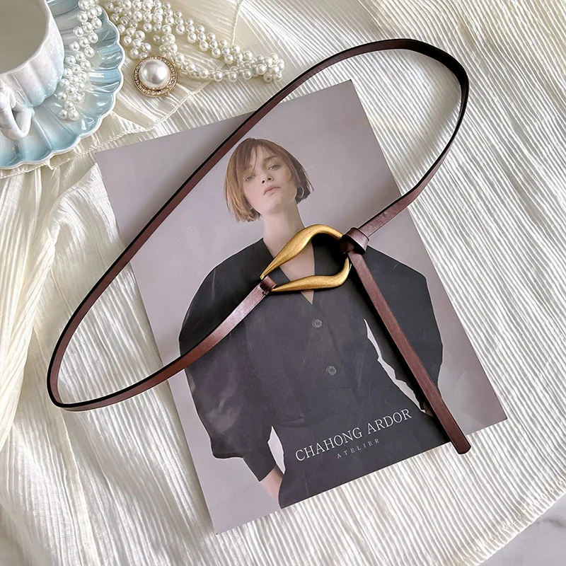 Women's Knotted Thin Solid Color PU Leather Belt