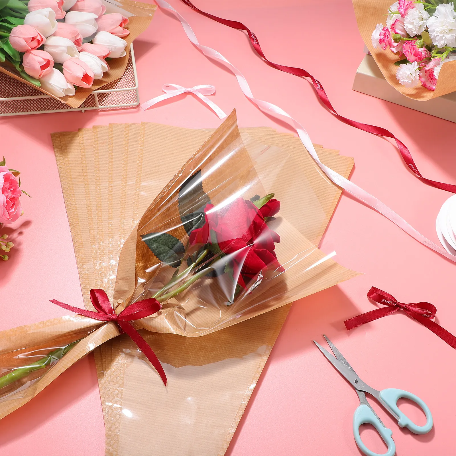 1-lot-de-sacs-d'emballage-pour-bouquets-manchons-en-papier-kraft-pour-fleurs-face-transparente-pour-arrangements-floraux-rubans-colores-cadeau-de-mariage-ou-d'anniversaire
