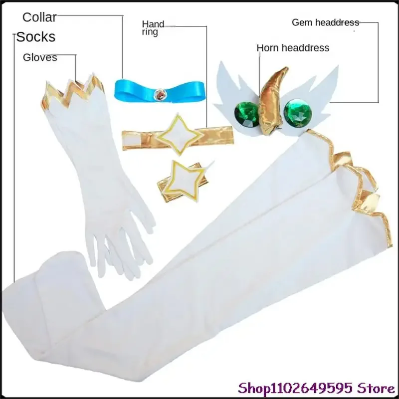 DY20Game LOL Star Guardian of Soraka Cosplay Costume The Starchild Wig Ears Horn Anime Lolita Dress Halloween Sexy Women Green S