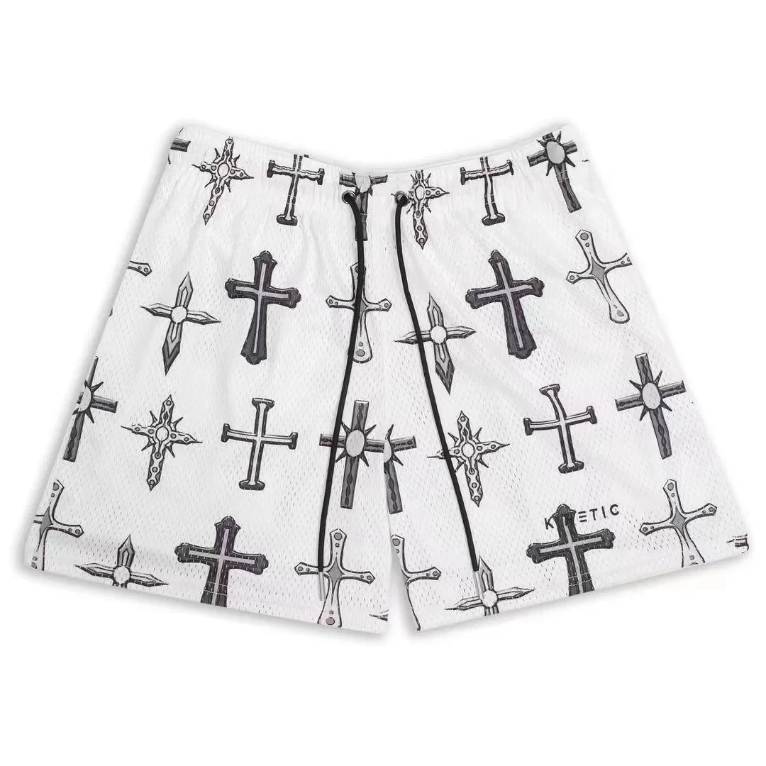 Celana Pendek Pria Bersirkulasi Jaring 2025 Celana Pendek Lari Cepat Kering Basket GYM Celana Pendek Fashion Gambar Cetak Api Longgar Celana Pendek Musim Panas