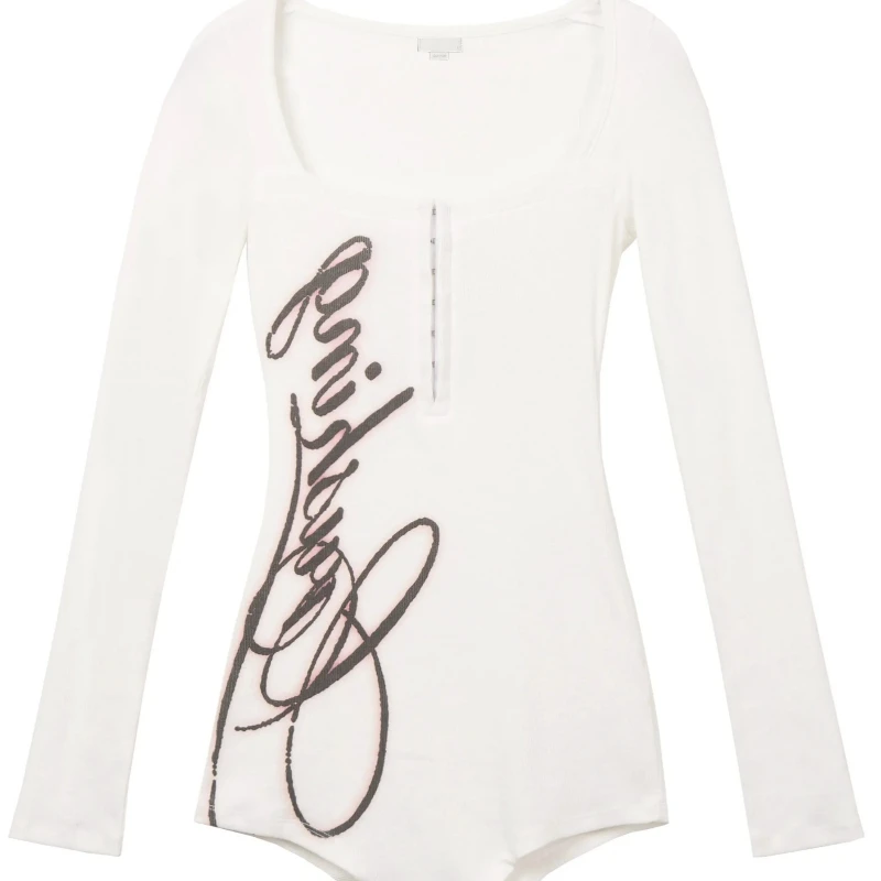 Ragazza calda europea e americana slim fit con stampa cool girl shopping tuta casual a maniche lunghe in bianco e nero