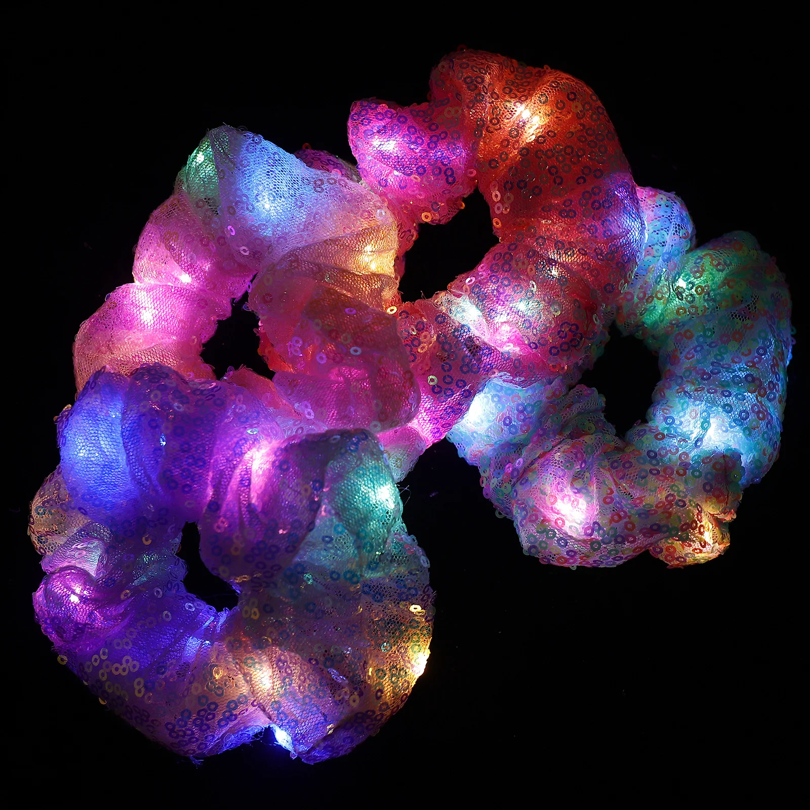 

4 Pcs LED Colored Hair Rope Glowing Scrunchy Luminous Ties for Special Occasions Bands Elastic Cord Mesh Ring