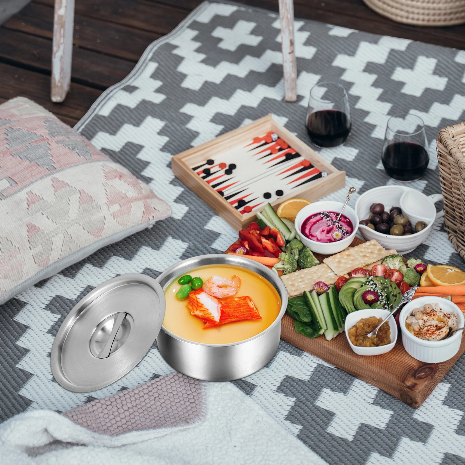 

Stainless Steel Steamed Egg Bowl Large Soup Dessert Ramen Food Container Stew Rice Holder Kitchenware For Home Camping Outdoor