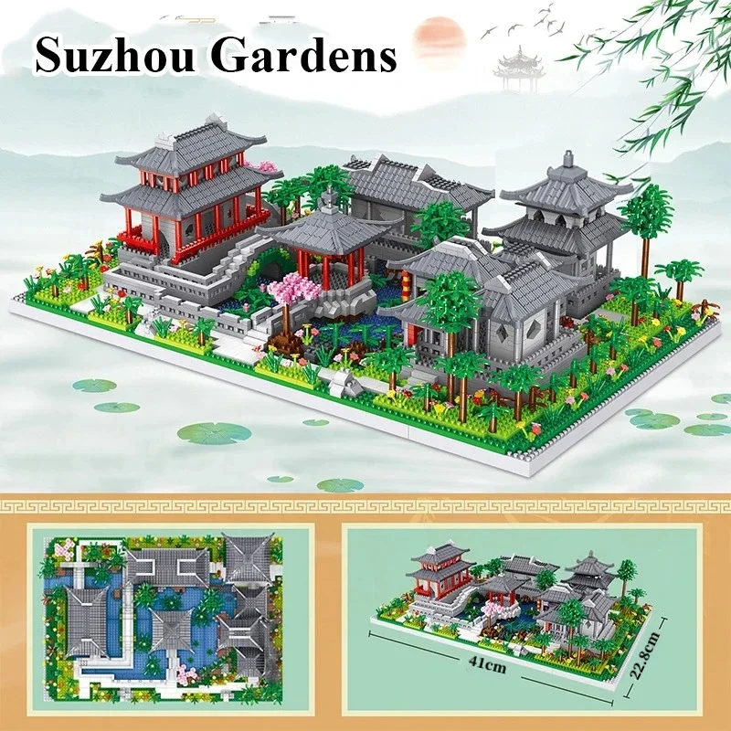 Chinese Classical Suzhou Garden Landscape Architecture Building Blocks Model Toy Gift for Adult Birthday Holiday Gift view 6