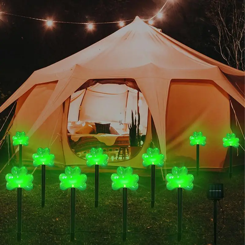 St Patricks Day Shamrocks Lights Garden Decor Solar Powered Stake Lights Yard Art St Patricks Day Decorations Lucky Sign Green