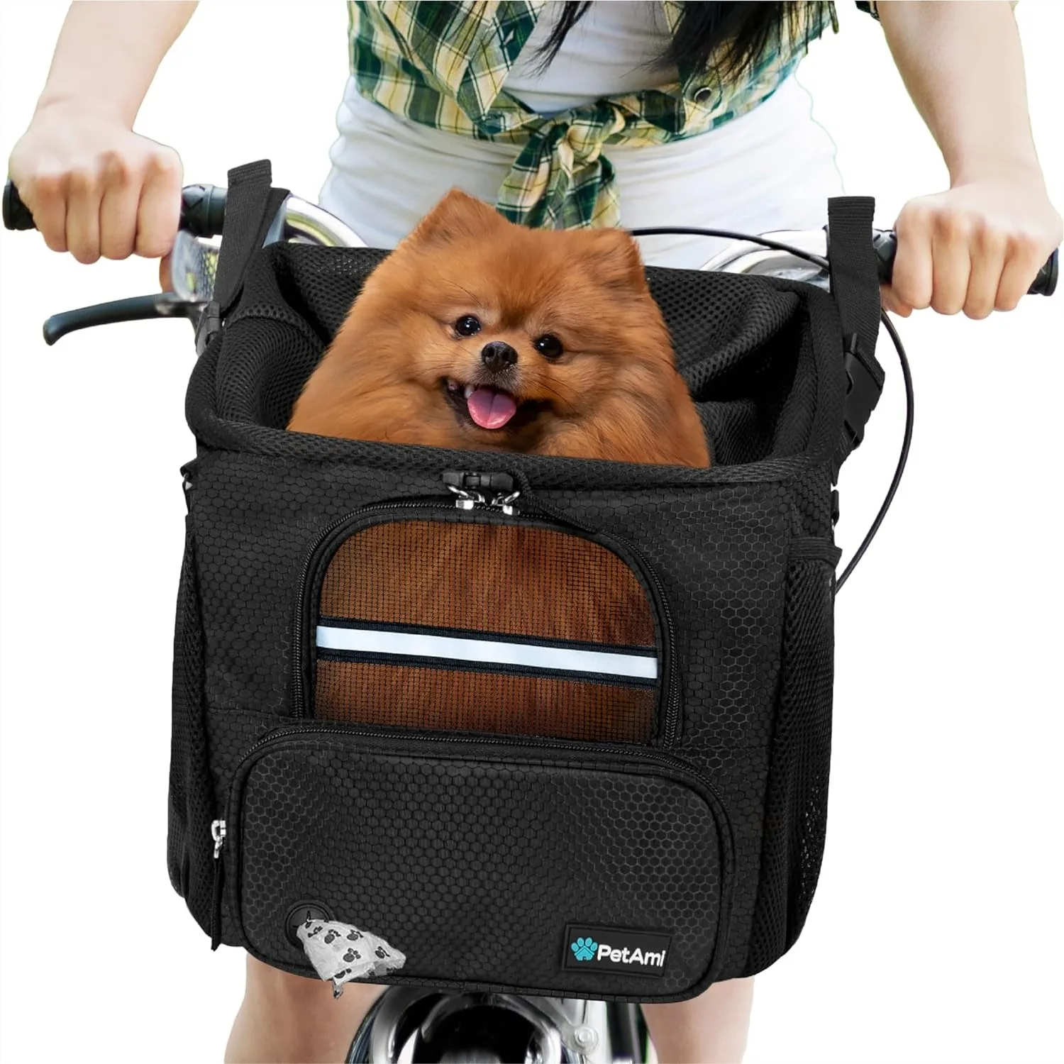 

Dog Bike Basket, Soft-Sided Ventilated Pet Bicycle Carrier for Handlebar, Small Medium Puppy Cat Kitten Car Booster Seat with