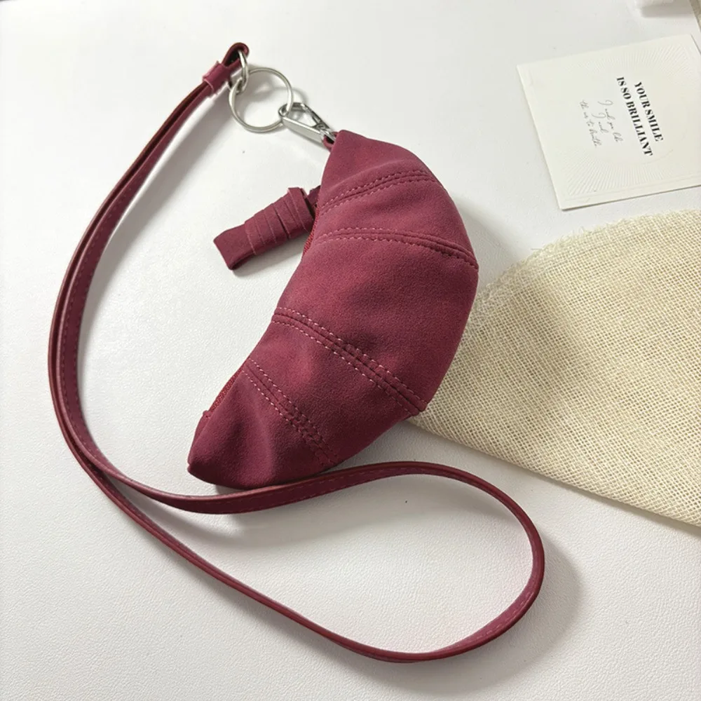 Suede Hanging Neck Wallet Elegant Card Holder Coin Purse with Lanyard Croissant Korean Style Lipstick Earphone Pouch Streetwear