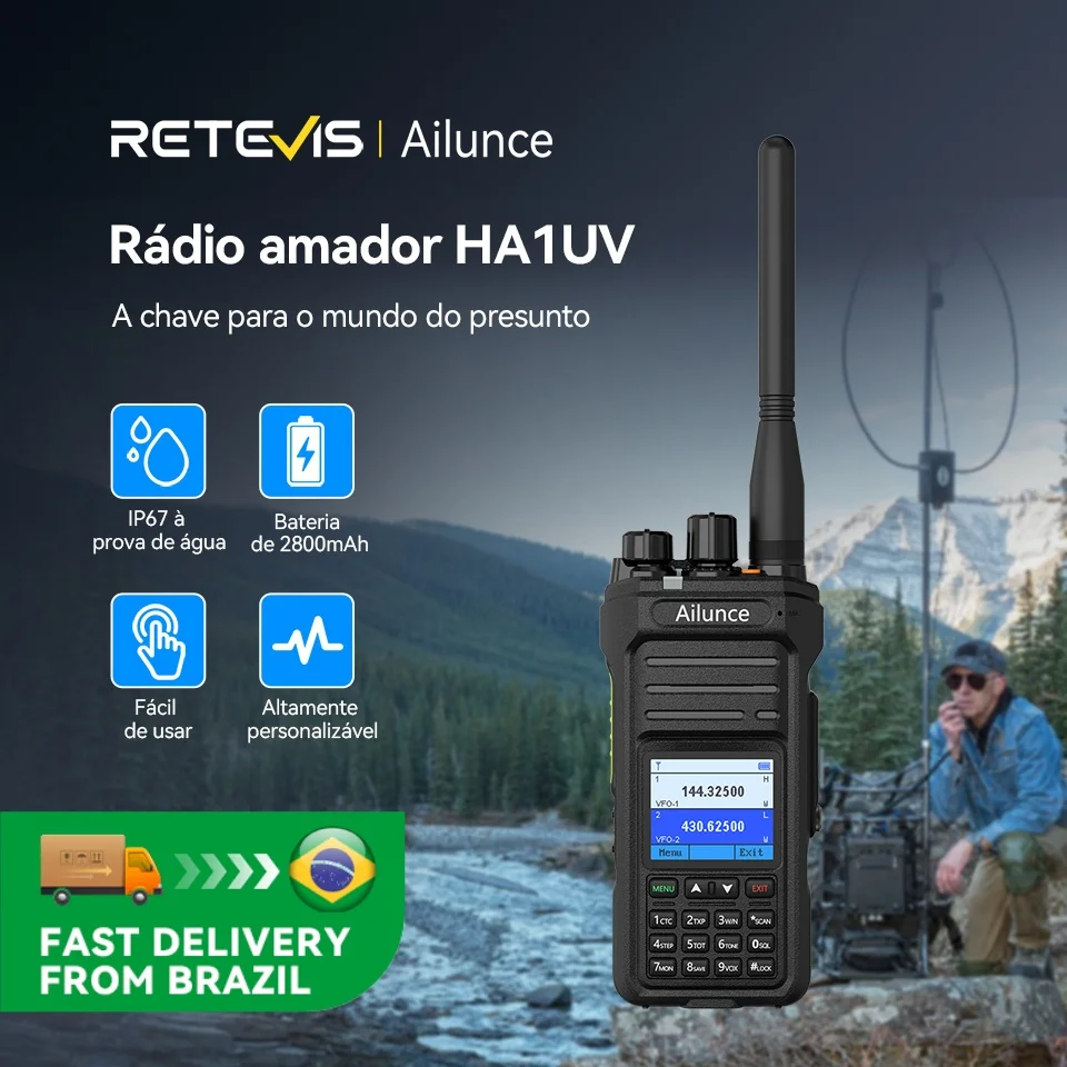 Retevis Ailunce HA1UV Rádio Amador IP67 à Prova d'Água, Longo Alcance, 2800mAh, Dual Band Rádio Bidirecional para Camping Envio do Brasil