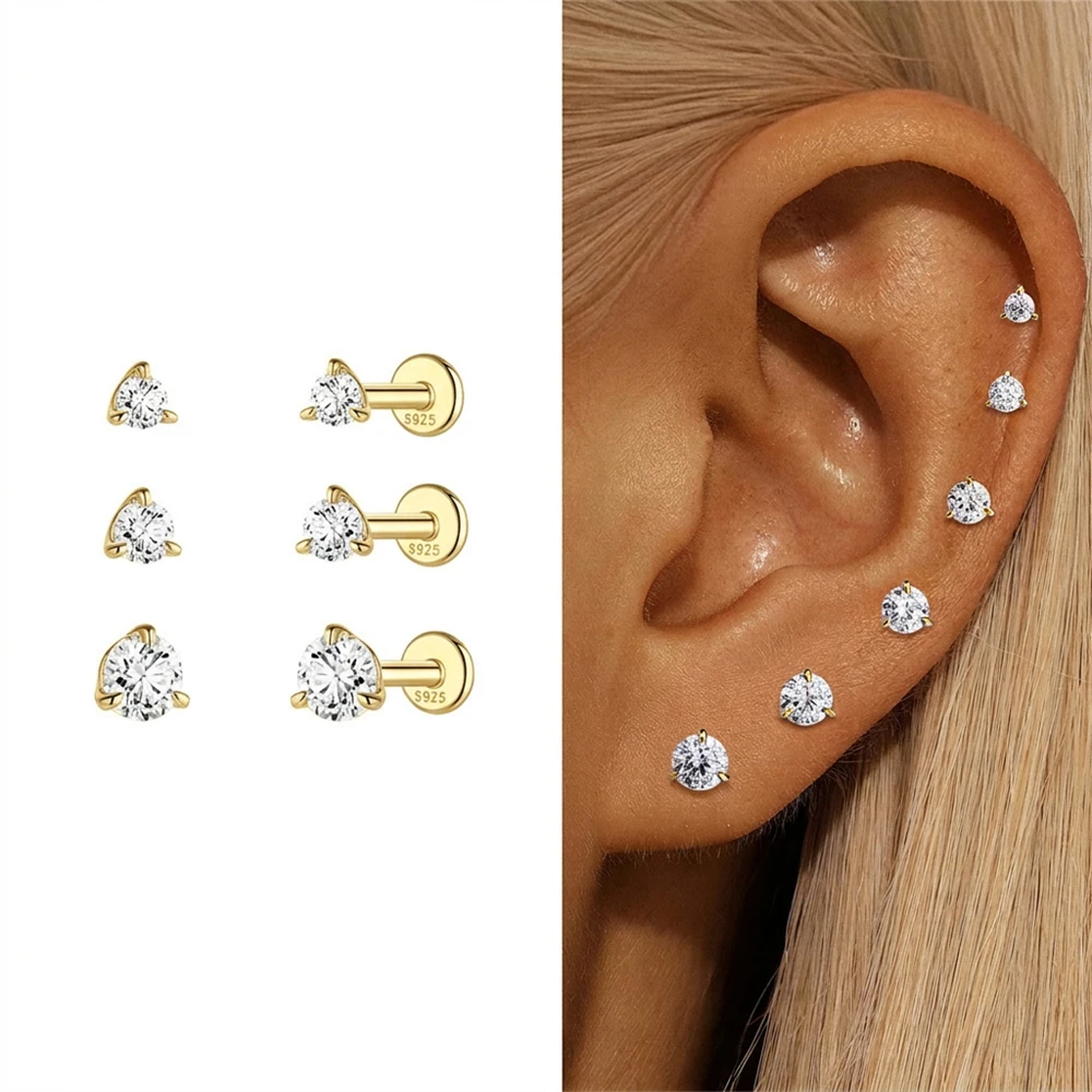 AIDE 925 Sterling Silber 1 Stück Sechsklauen Funkelnder Moissanit Damen Multi-Größen Flacher Rücken Knorpelpiercing Hochzeits-Brautgeschenk – Detail 13