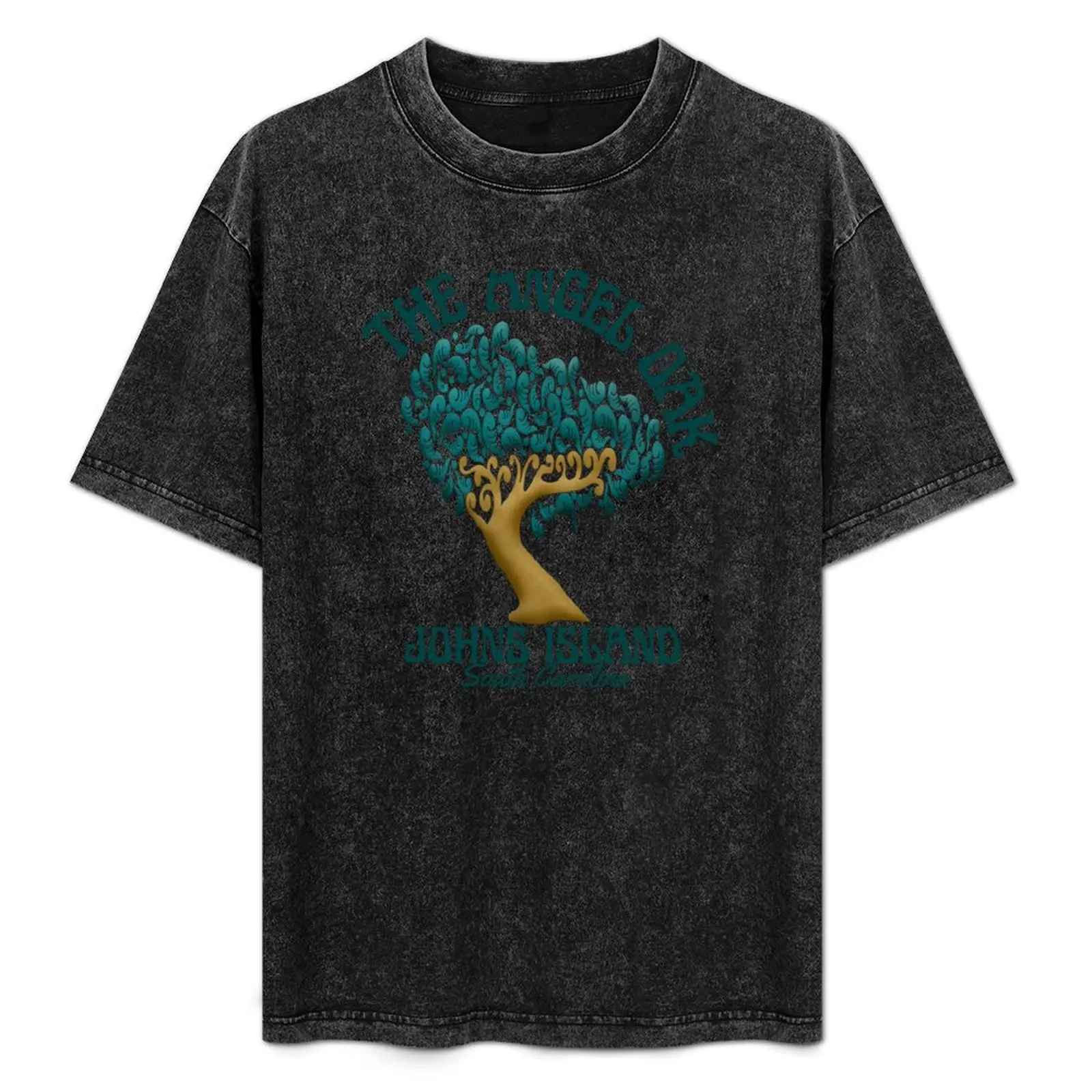 

The Angel Oak Johns Island South Carolina, Deep Green Text- Vacation / Beach T-Shirt Short sleeve tee cotton t shirt men