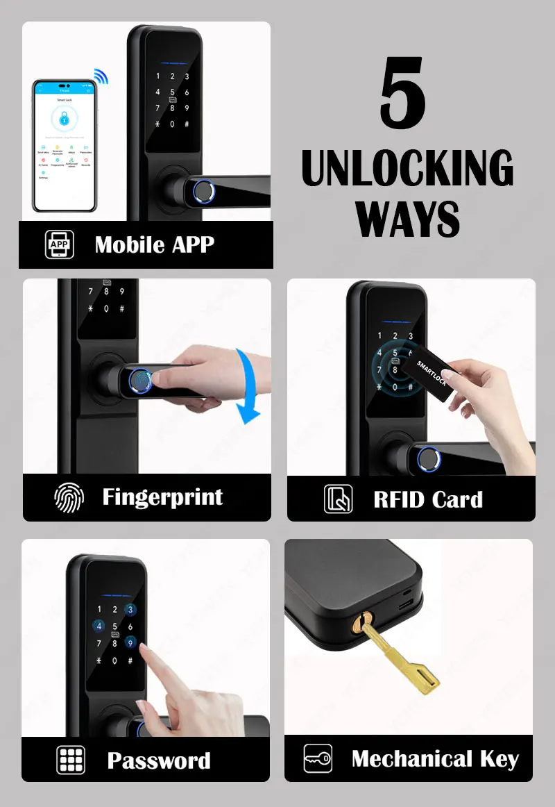 Imagem -06 - Fingerprint Intelligence Lock High End Mais Recente Projeto App Ttlock Cartão de Senha Home Smart Door Locks Cartão de Senha