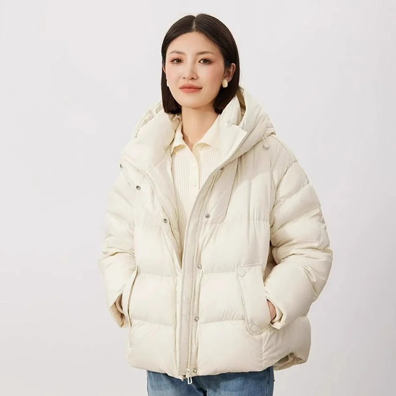 Women\'s Down Jacket Winter New Outerwears Thick Loose Warm Hooded Bread Clothes Solid Fashion Snow Wear Short Puffer Coats