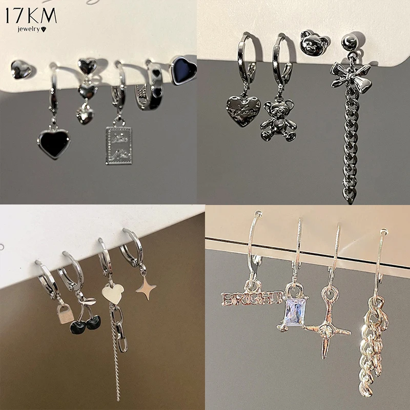 17KM Fashion Silver Color Butterfly Stud Earring Set For Women Heart Rromantic Eardrop Trendy 2023 New Trend Jewelry Gifts INS