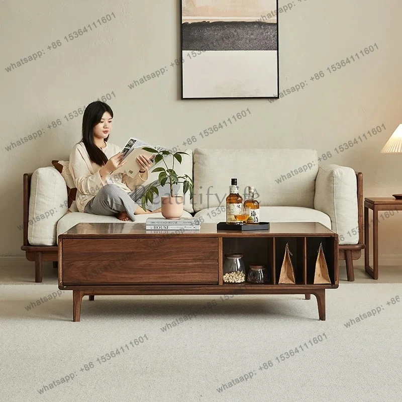 

yj5 North American black walnut coffee table TV cabinet combination living room small apartment solid wood tea table can custom