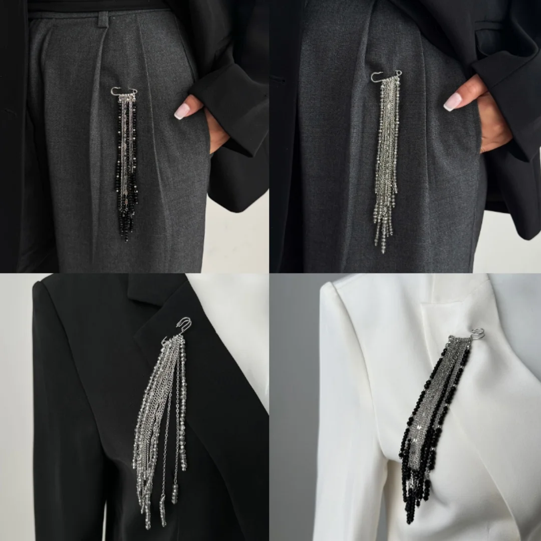 Elegante broche con borlas y cadena larga, insignia con flecos para mochila, accesorios de ropa, joyería, regalo para mujeres y hombres, moda