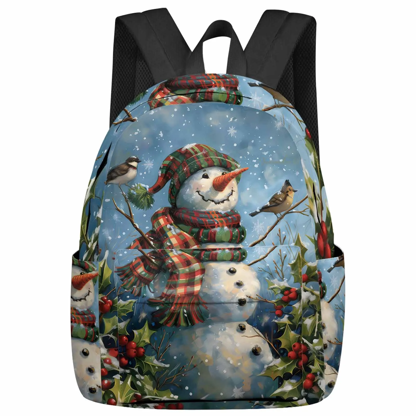 Christmas Snowman Plant Red Fruit Bird Backpack School Bags for Teenagers Students Laptop Bag Women's Casual Travel Backpack