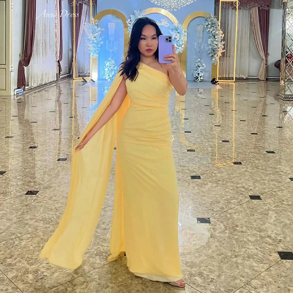 

Anna Fish Tail Elegant Party Dresses Woman Wedding Dress Custom Made Chiffon Yellow Women Evening Dress One Shoulder Prom Events