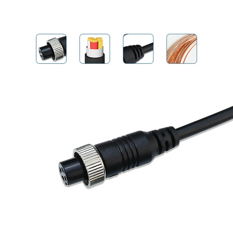 Kabel ekstensi Video penerbangan 4-Pin M12, 1M 2M 5M 7M 10M 15M 20M Untuk kamera mundur CCD Trailer Camper