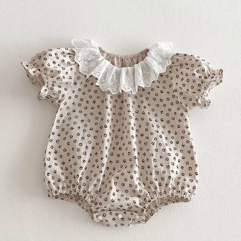 2025 New Summer Infant Baby Girls Bodysuits Short Sleeved Cotton Print Toddler Baby Girls Jumpsuit 0-24M Children Clothes 2